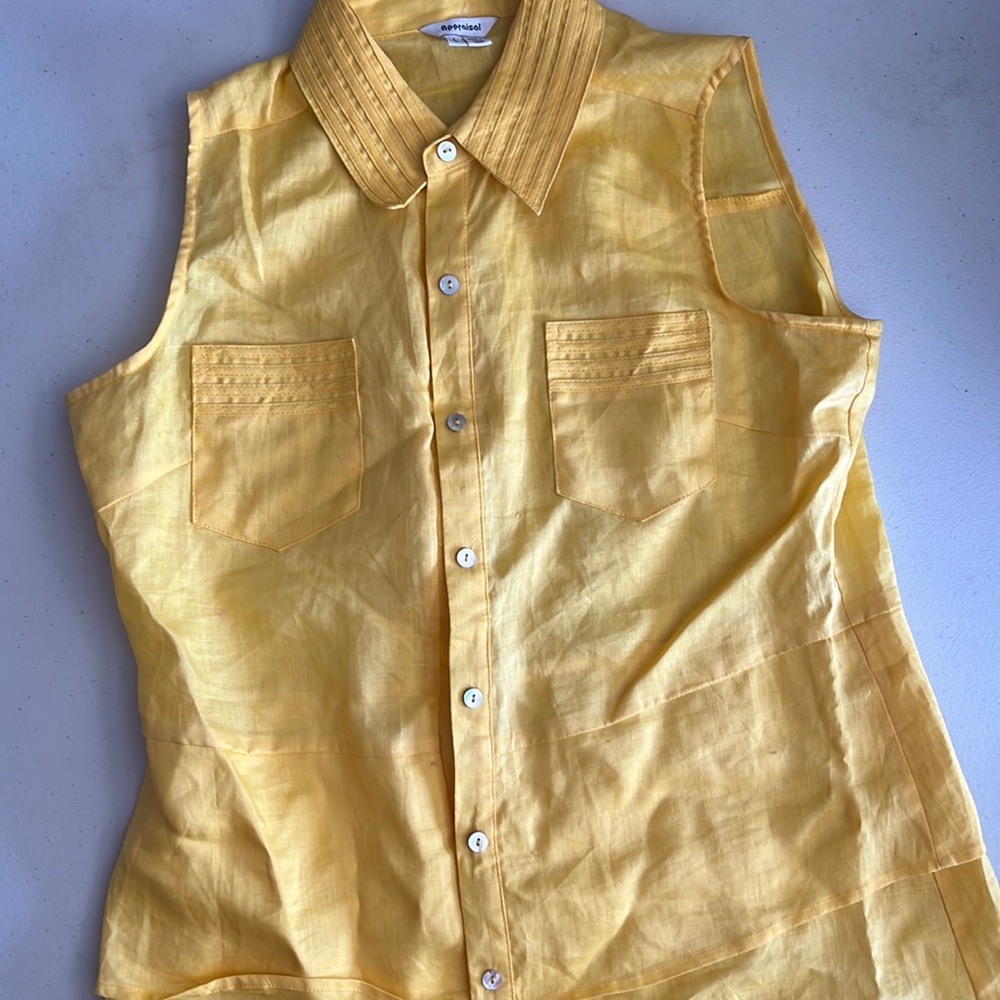 Yellow Ladies Button Down Dress Top